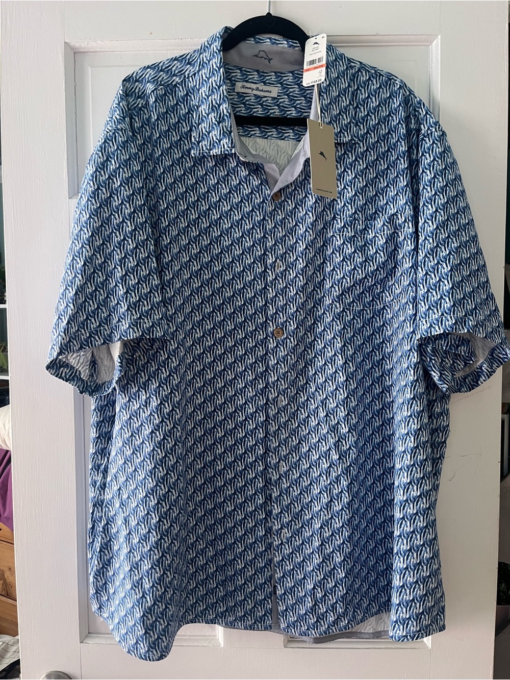 Tommy Bahama Blue Wave-Print Short Sleeve Button-Up